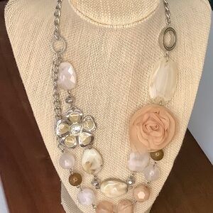 Beautiful Princess Length Flower Bead and Stone Necklace